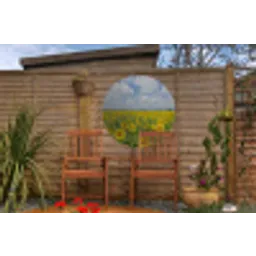 Zonnebloemen - Bloemen - Wolken - Natuur - Geel - Landschap Wandcirkel tuinposter met ringen klein -buiten3
