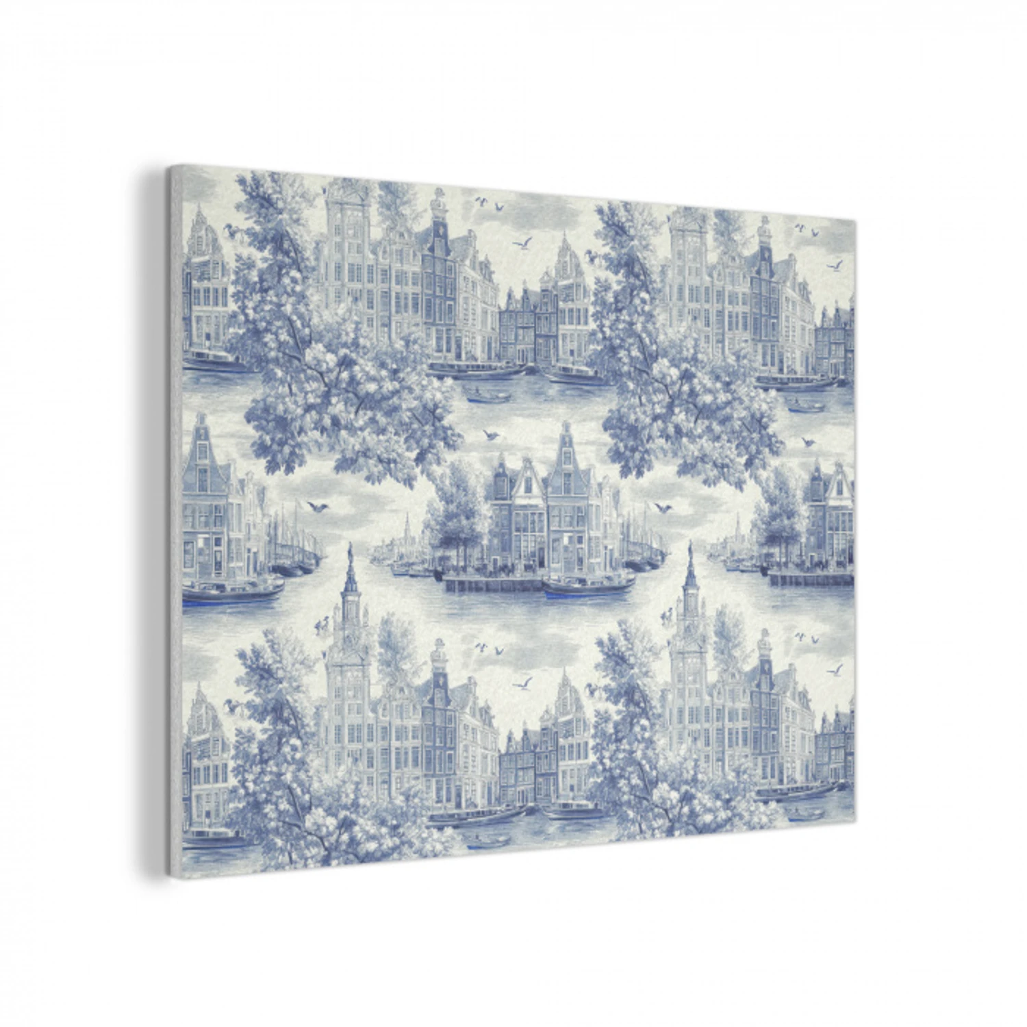 Huizen - Bomen - Water - Vogels - Blauw PET vilt klein 837 -3d