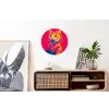 Kat - Kimono - Bloemen - Roze Wandcirkel aluminium klein -kantoor