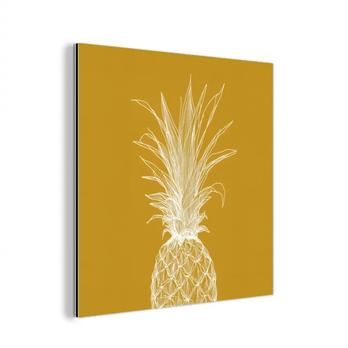 Lijnillustratie - Ananas - Bladkroon - Okergeel aluminium wit klein -3d