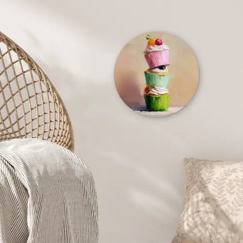 Cupcakes - Gestapeld - Kleurrijk - Fruit Wandcirkel kunststof plaat 5mm dik klein -sfeer5