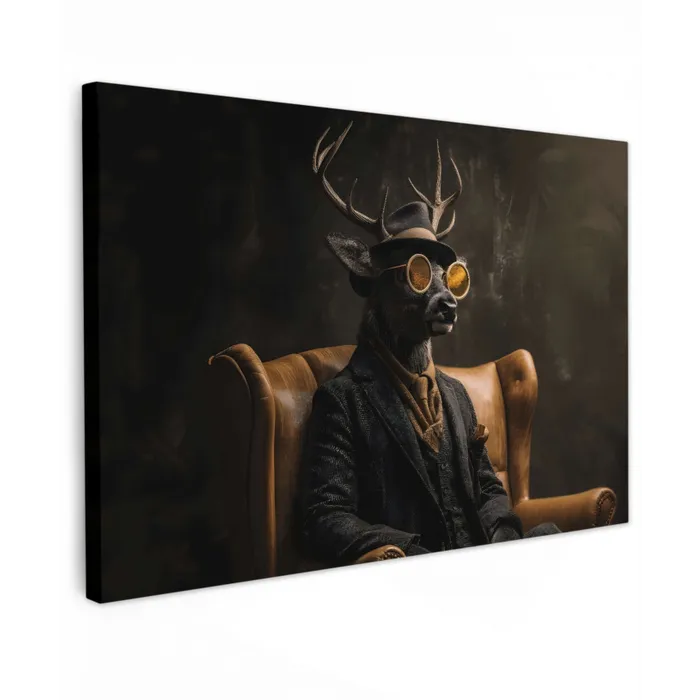 Hert - Zonnebril - Zwart - Pak Tuinposter op houten frame 2 cm dik klein -3d