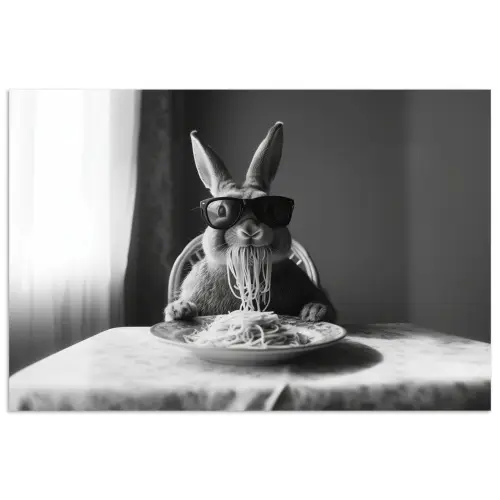 Konijn - Bunny - Zonnebril - Tafelkleed - Pasta - Schattig poster papier klein -3d