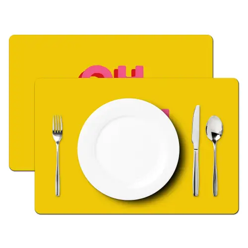 Oh ok - 3D - Geel - Roze Placemat vinyl groot -zzsfeer2_Kitchenyeah-website