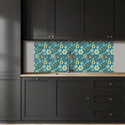 Retro - Bloemen - Patronen - Blauw keuken achterwand 2 middel 871 -sfeer1