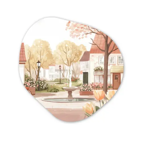 Dorpsplein - Fontein - Tulpen Wandcirkel Organisch Forex 3mm klein -3d
