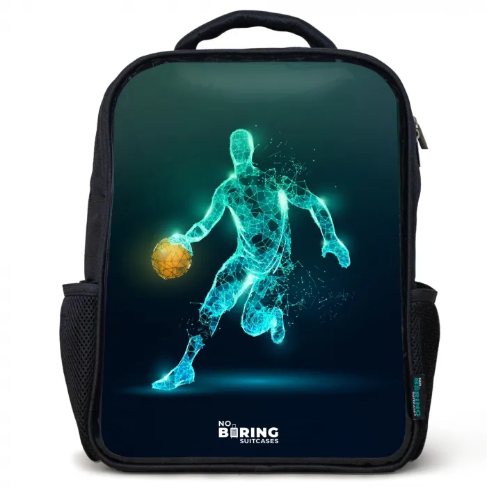 Basketbalspeler in neon dribbelactie Rugzak - Zwart middel -3d