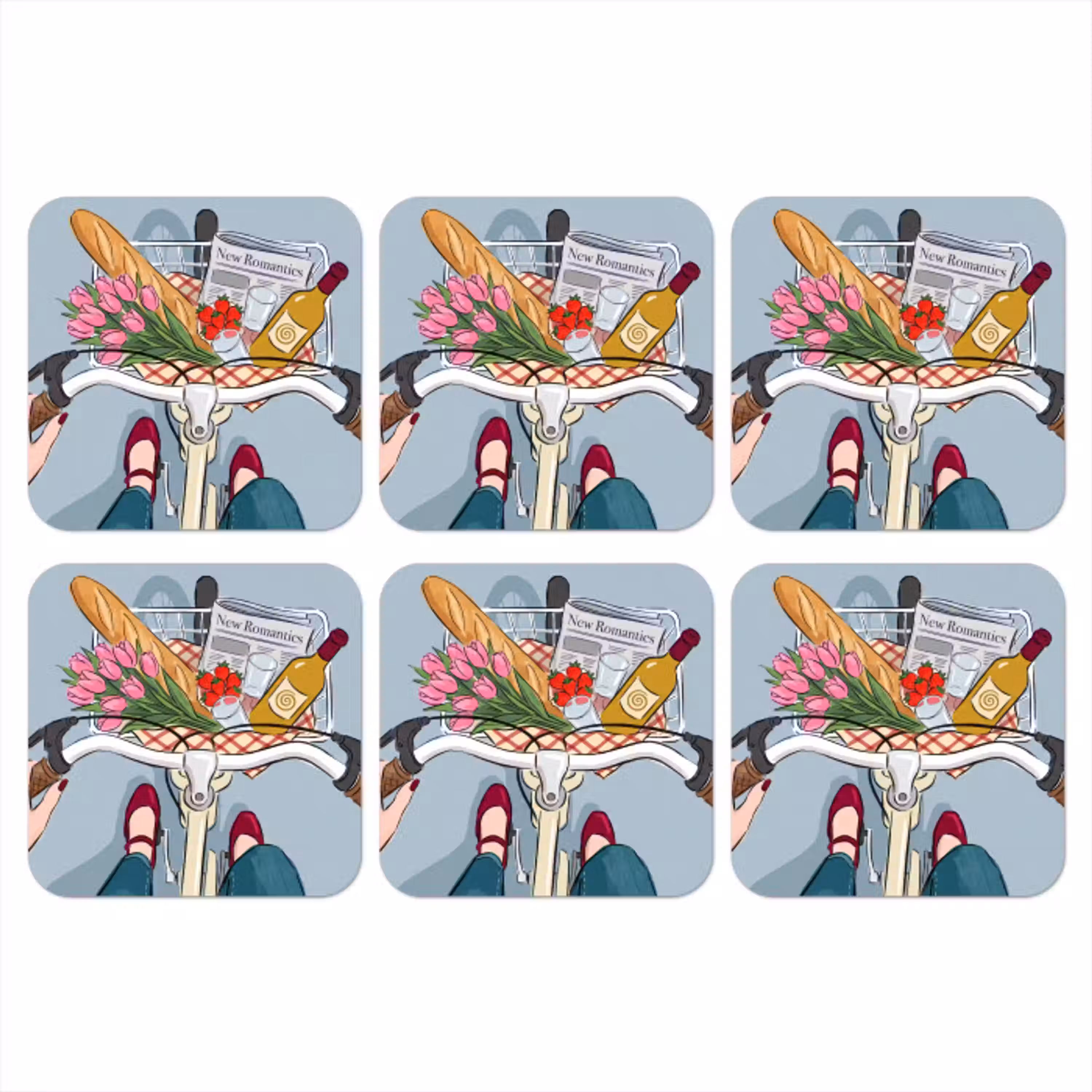 Fiets - Picknick - Zomer - Illustratie onderzetter kurk middel -3d