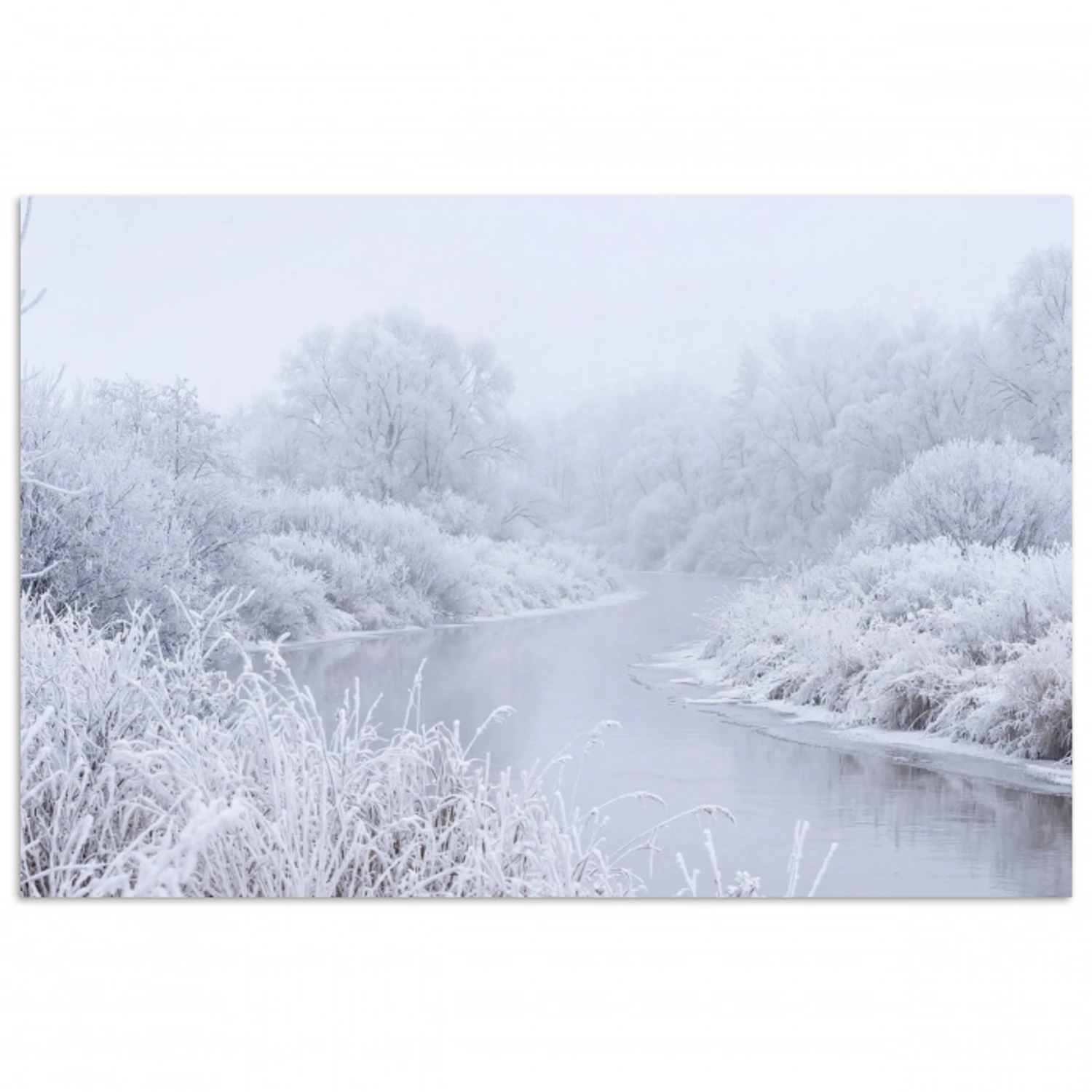 Rivier - Sneeuw - Bos - Winter - Schilderachtig poster papier klein -3d