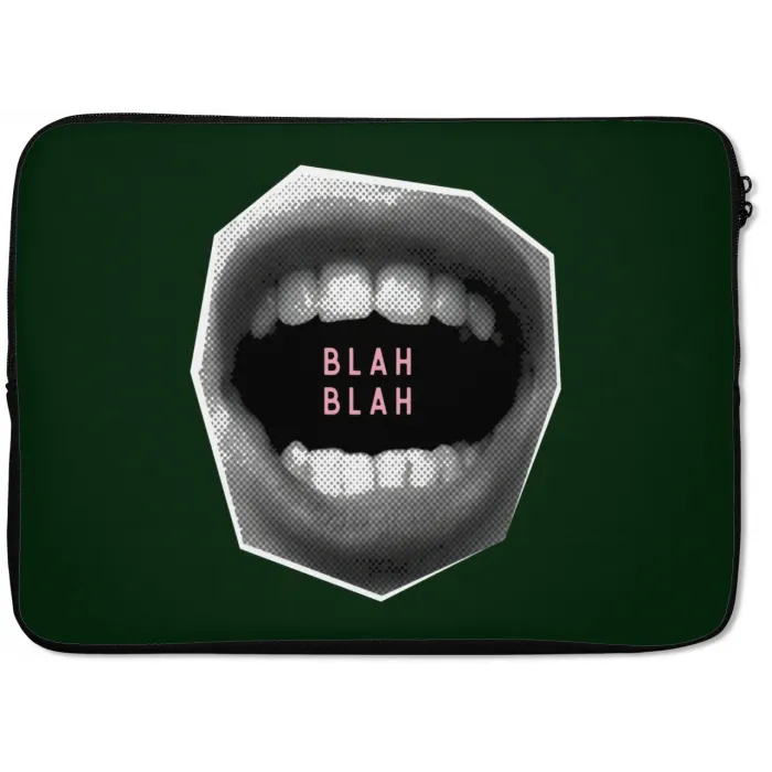 Mond - Groen - Illustratie - BLAH BLAH laptophoes neopreen klein -zkaufland3dotto