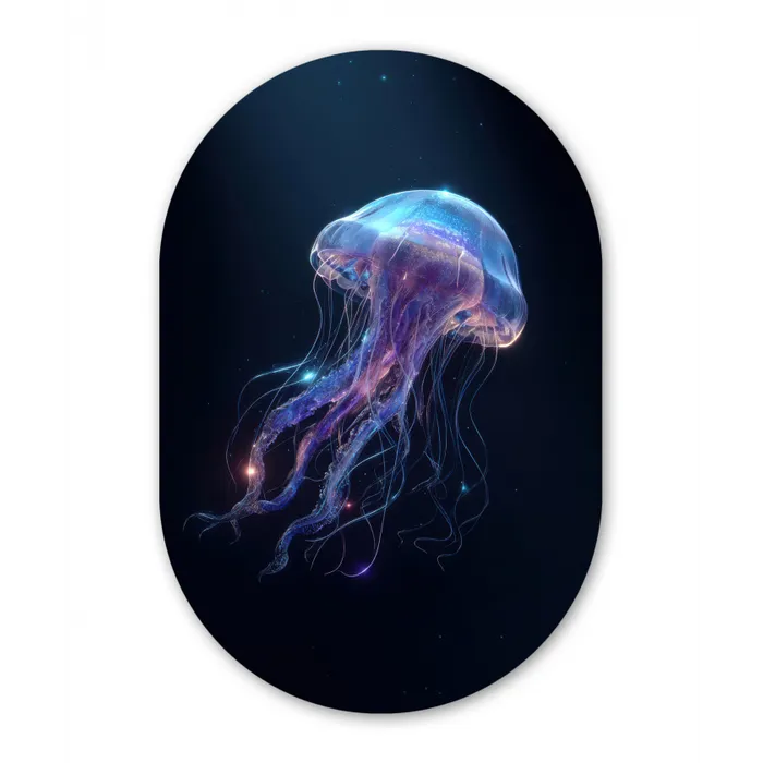 Tentakels - Kwal - Paars - Sprankeling Wandcirkel Ovaal Glas middel -3d