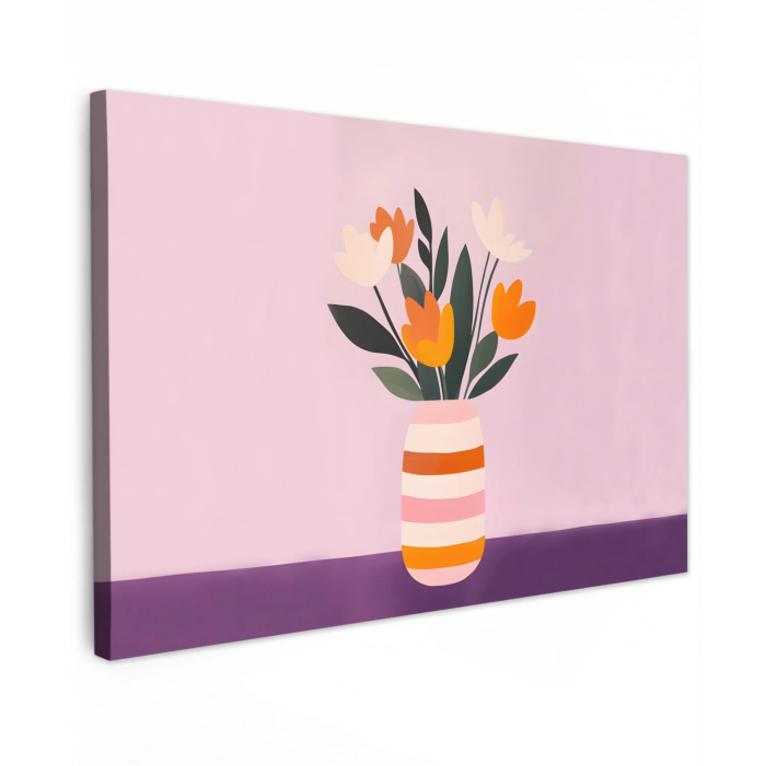 Tulpen - Vaas - Strepen - Paars Tuinposter op houten frame 2 cm dik klein -3d