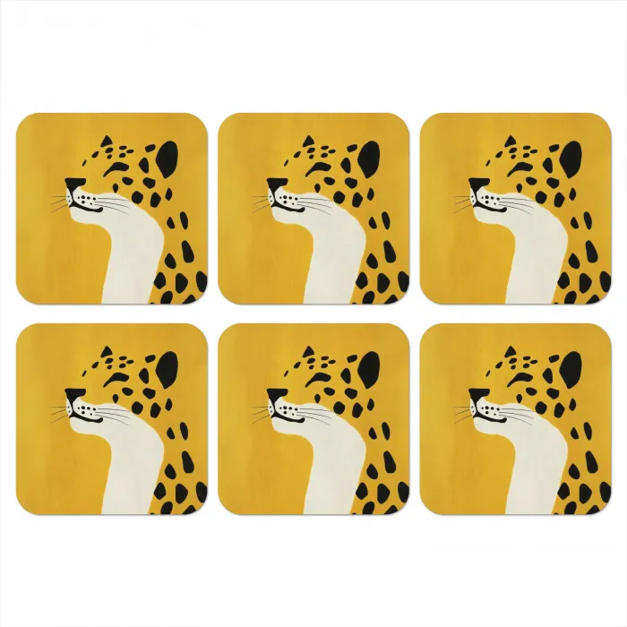 Cheetah - Illustratie - Geel onderzetter kurk middel -3d