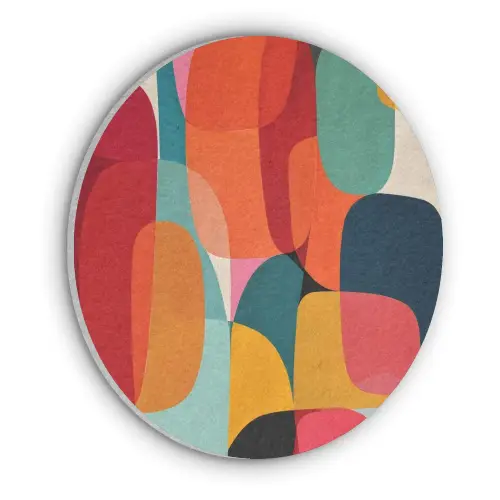 Vormen - Kleurrijk - Abstract - Vlakken Akoestische PET Vilt - Rond klein -3d