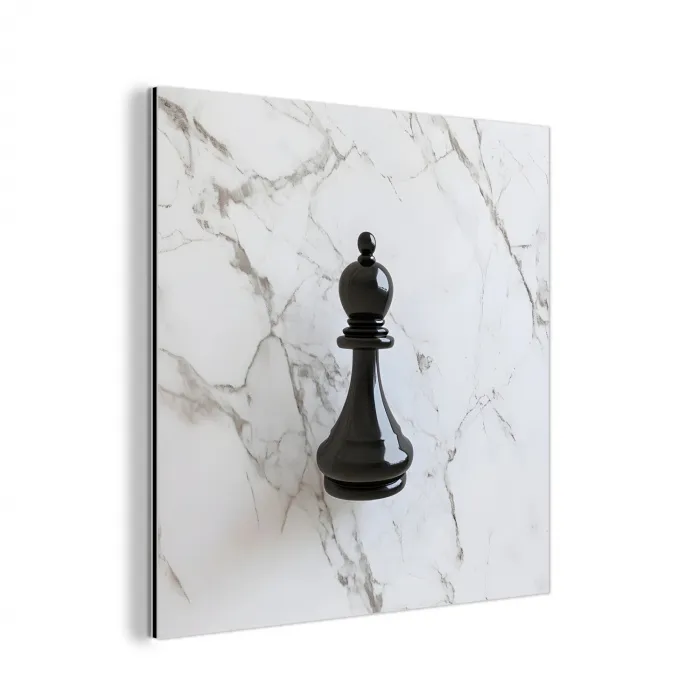 Schaakstuk - Loper - Zwart - Marmer aluminium wit klein -3d