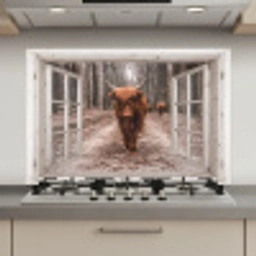 Doorkijk - Schotse Hooglander - Raam keuken achterwand spatscherm klein -3d_website