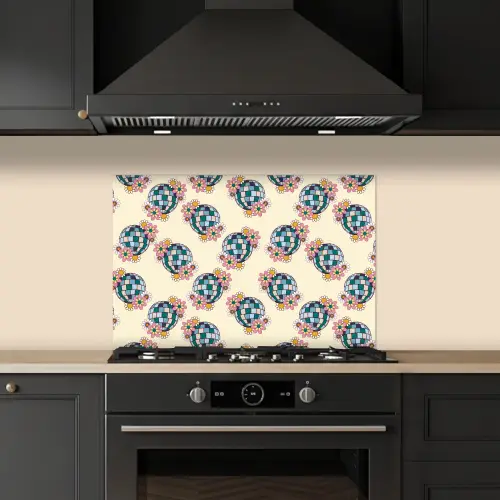 Retro - Disco - Bloemen - Discobal keuken achterwand spatscherm klein 900 -sfeer1