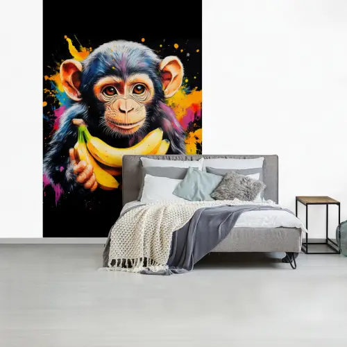 Aap - Graffiti - Kleurrijk - Bananen - Modern fotobehang vinyl groot -slaapkamer