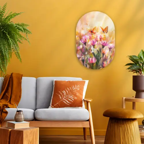 Vlinders - Oranje - Bloemen Wandcirkel Ovaal Forex klein -sfeer4