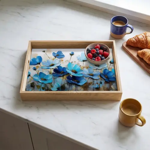 Bloemen - Schilderij - Blauw Dienblad Rechthoek middel -sfeer2