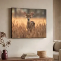Hert - Graanveld - Bruin Textielframe zwart klein -sfeer3