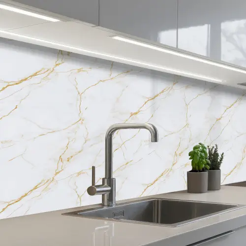 Wit - Marmer - Goud - Luxueus keuken achterwand 2 middel 871 -3d_schuin