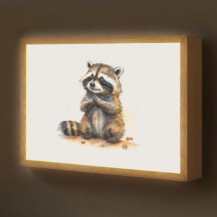 Wasbeer - Waterverf - Kleuren - Dieren - Kids Light Box met batterij (Wandlamp kind) middel -z3d_website
