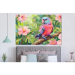 Papagaai - Hibiscusbloemen - Kleurrijk forex 5mm xxl -slaapkamer