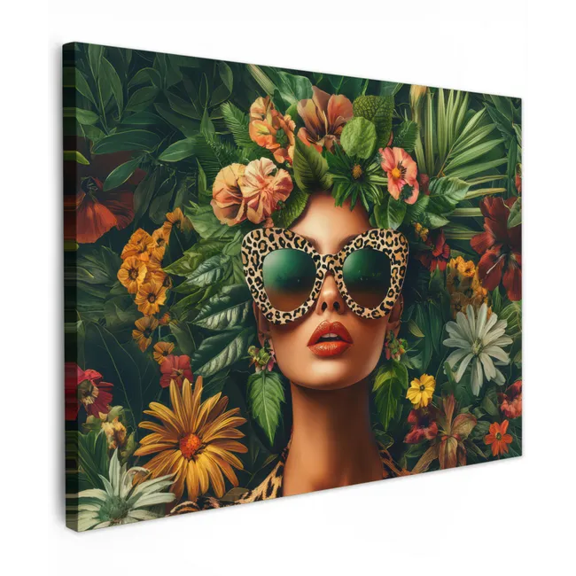 Canvas schilderij - Vrouw - Panterprint - Jungle - Natuur - Luxe