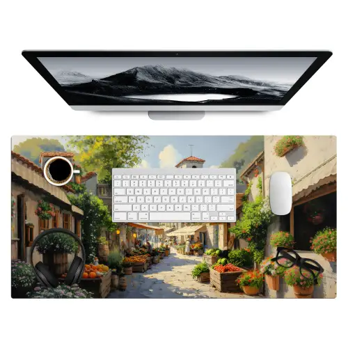 Dorp - Zon - Kraampjes - Huizen Muismat XXL klein -3d