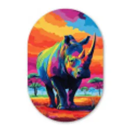 Neushoorn - Zonsondergang - Savanna - Kleurrijk Wandcirkel Ovaal Glas middel -3d
