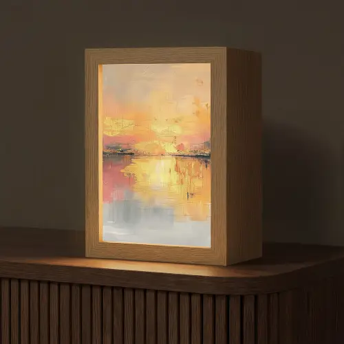Modern - Abstract - Goud - Roze Light Box met kabel (Tafellamp) klein -z3d_website