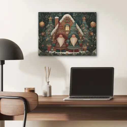 Kerst - Gnomen - Peperkoekhuisje - Rood - Groen PET vilt klein -sfeer5