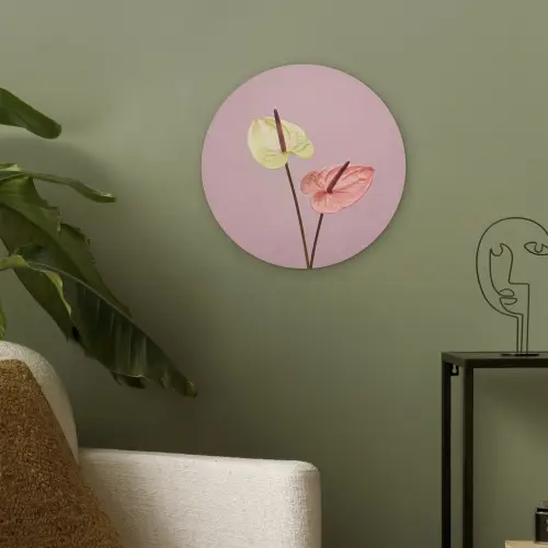 Bloemen - Anthuriums - Geel - Roze Akoestische PET Vilt - Rond klein -sfeer2