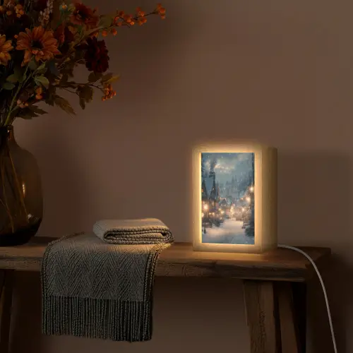 Winterdorp - Sneeuw - Donker Light Box met kabel (Tafellamp) klein -sfeer4