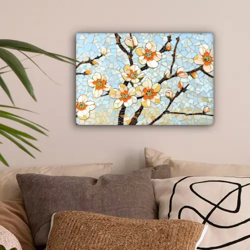 Bloesems - Wit - Mozaïek - Tak canvas 2cm klein -sfeer1