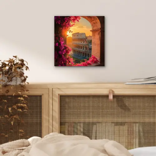 Colosseum - Rome - Roze Bloemen aluminium wit klein -sfeer3