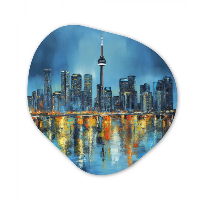 Skyline Toronto - Water - Stadslichten - Toren Wandcirkel Organisch Forex 3mm klein -3d