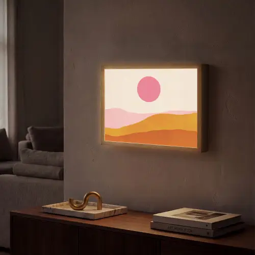 Zon - Heuvels - Abstract - Roze Light Box met batterij (Wandlamp) middel -sfeer1