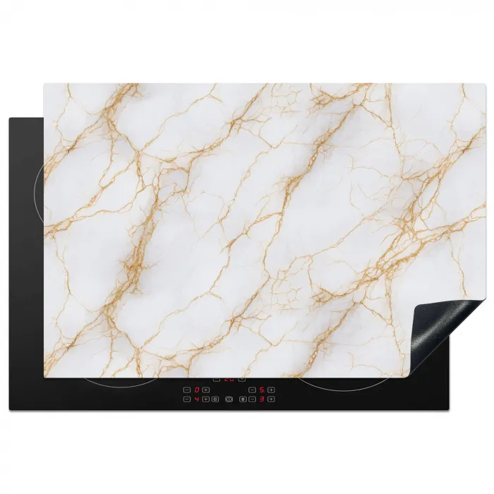 Wit - Goud - Marmer - Aders Inductie beschermer vinyl 3mm klein 276 -3d