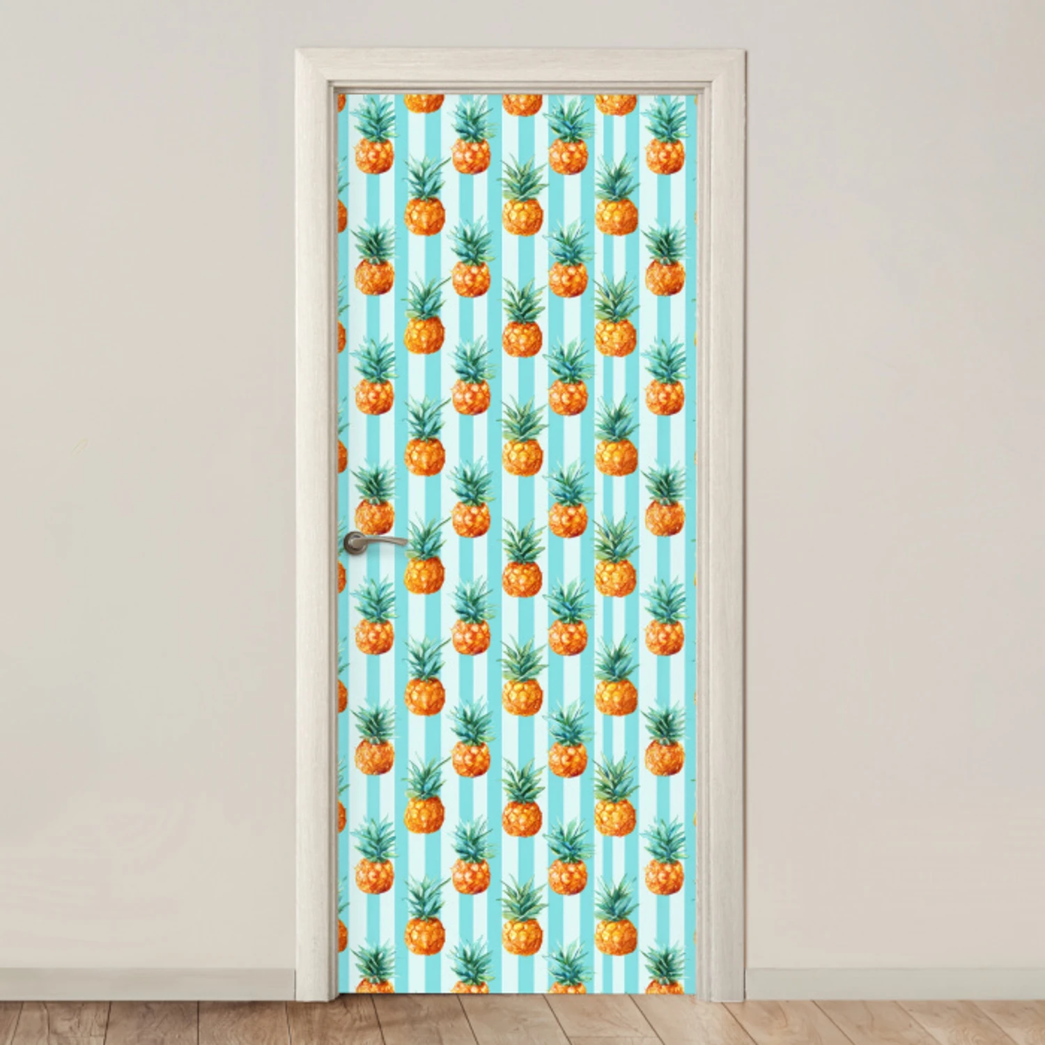 Ananas - Strepen - Groen deurposter klein 289 -3d_beige