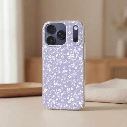 Bloemenpatroon - Paars - Wit - Bloemen Telefoonhoesje iPhone 17 Pro klein -sfeer2