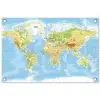 Wereldkaart - Staatkundig - Blauw - Aarde - Educatief tuinposter los doek klein -3d