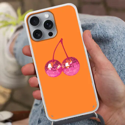 Discoballen - Kers - Spiegels - Roze Hoesje iPhone 16 Pro Max met koord klein -sfeer3