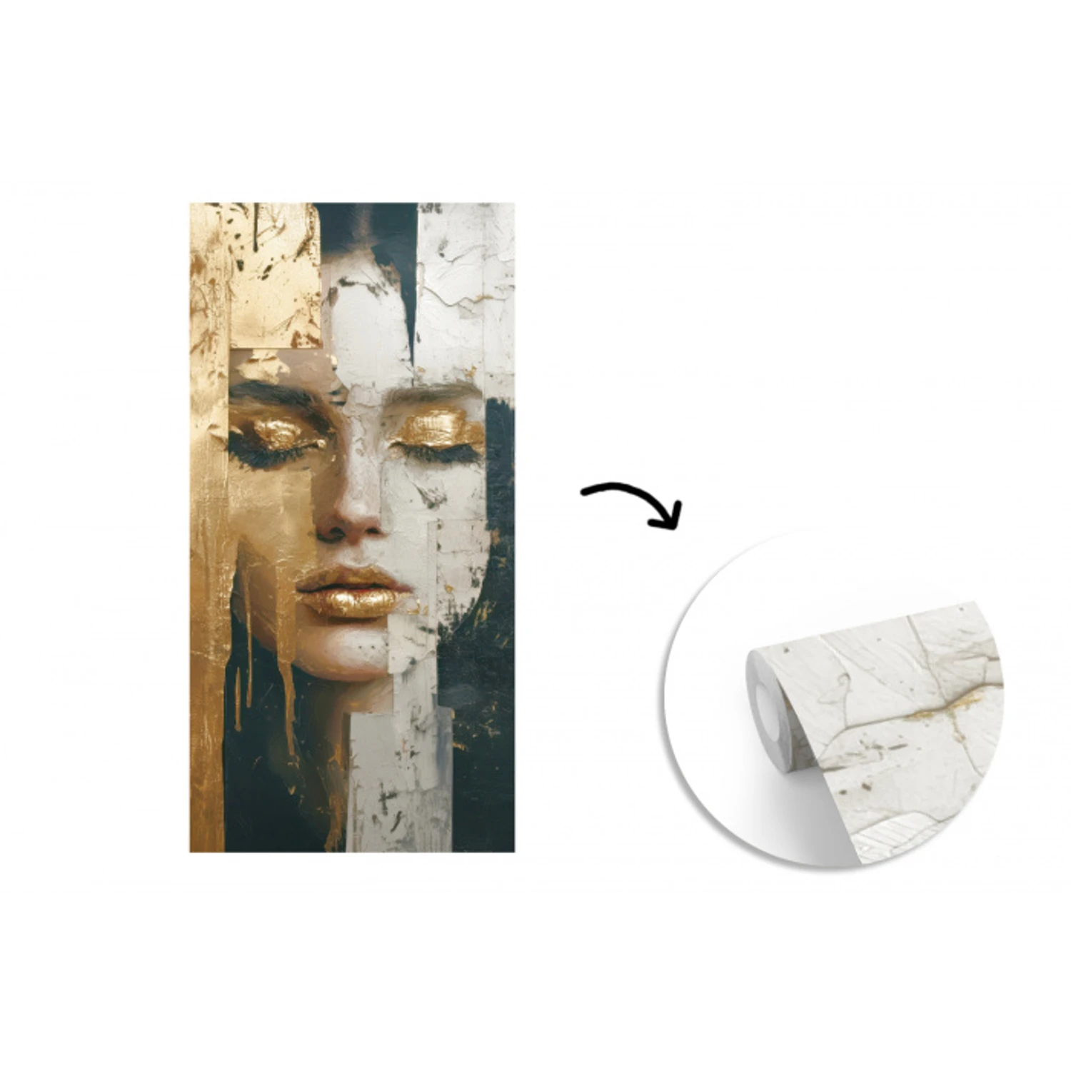 Abstract - Goud - Gezicht - Lippen fotobehang vinyl groot -3d