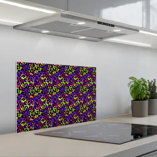 Paars - Neon - Dieren - Panter keuken achterwand spatscherm klein 900 -3d_schuin