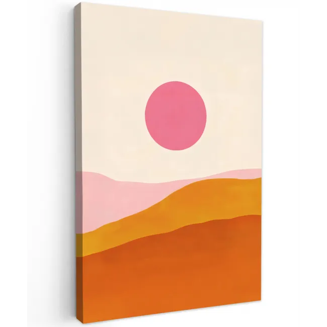 Zon - Heuvels - Abstract - Roze Tuinposter op houten frame 2 cm dik klein -3d