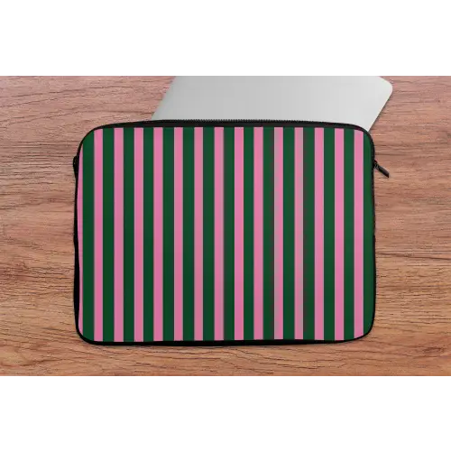 Verticale strepen - Groen - Roze laptophoes neopreen klein 279 -tafel