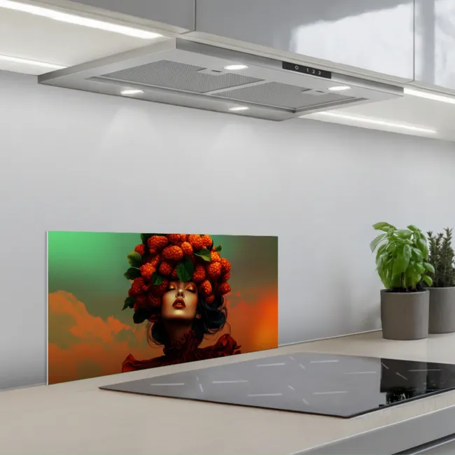 Vrouw - Frambozen - Bladeren keuken achterwand spatscherm klein -3d_schuin