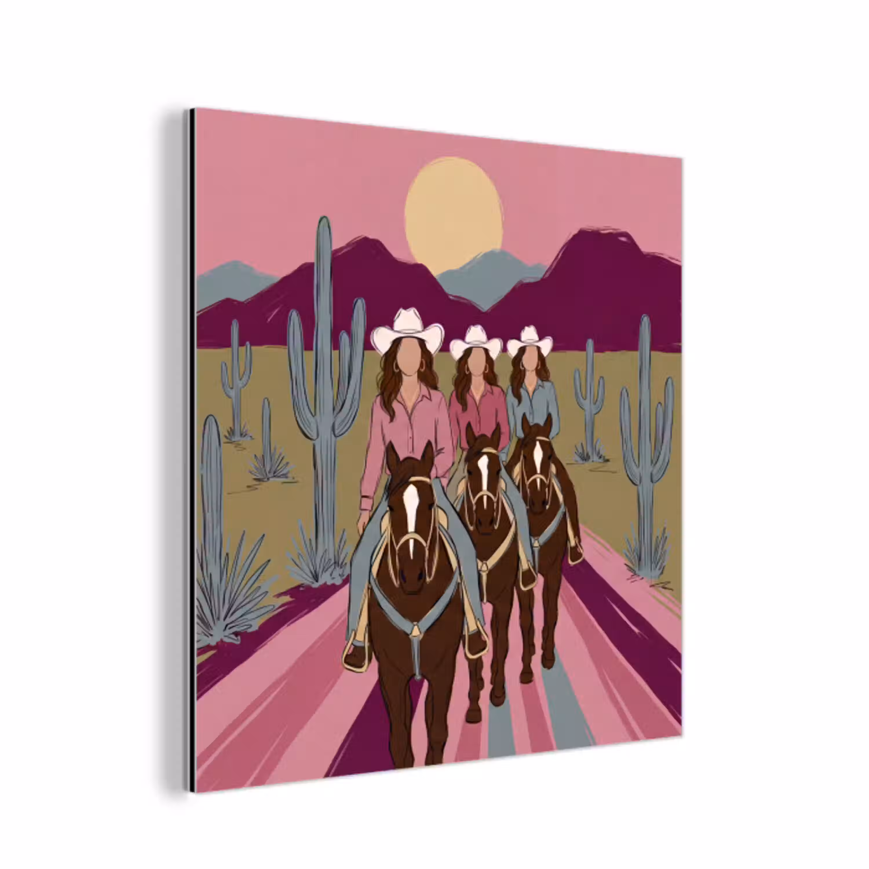 Mensen - Paard - Woestijn - Abstract - Roze aluminium wit klein -3d